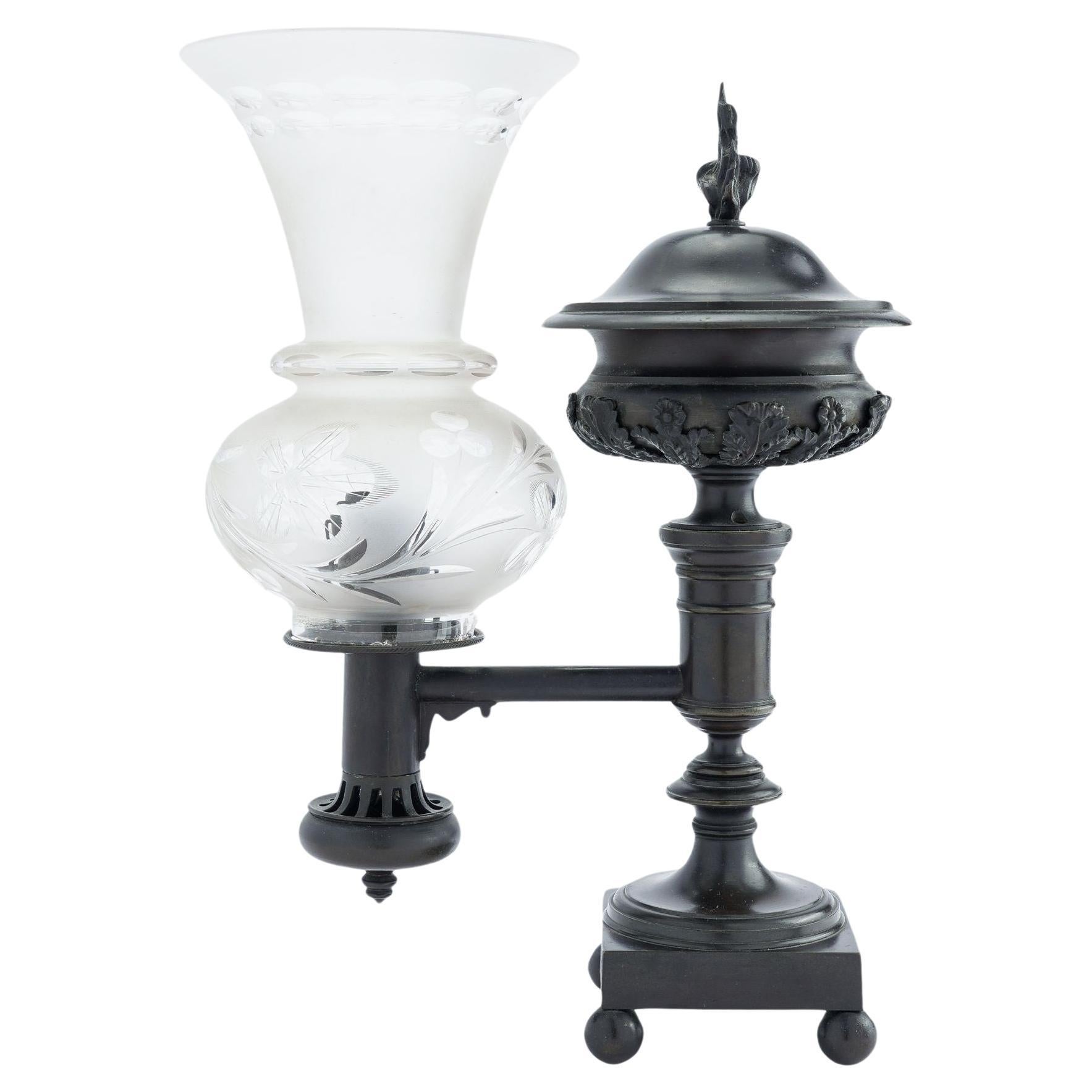 Amerikanische einarmige argand-Lampe und Schirm aus Bronzeguss, 1810-15 im Angebot