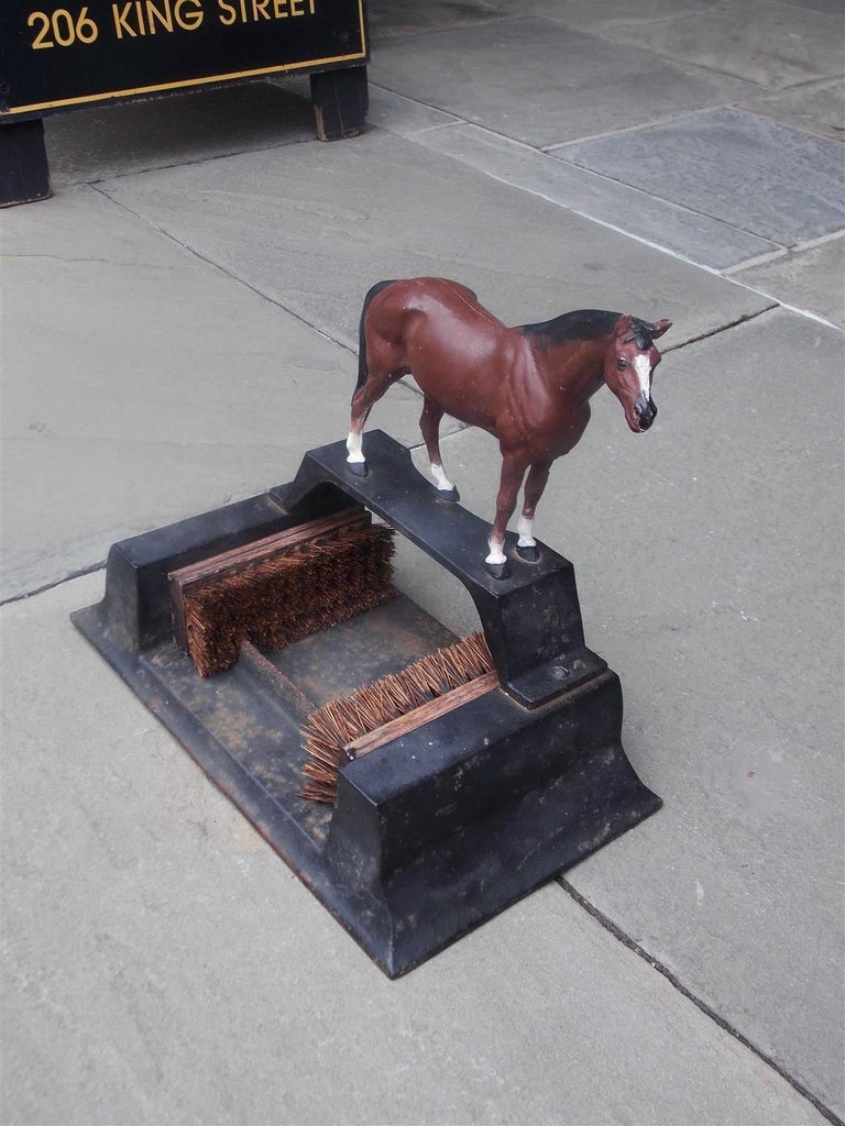 American Cast Iron and Painted Horse Boot Scraper with Wood Brushes, Circa 1860 at 1stDibs