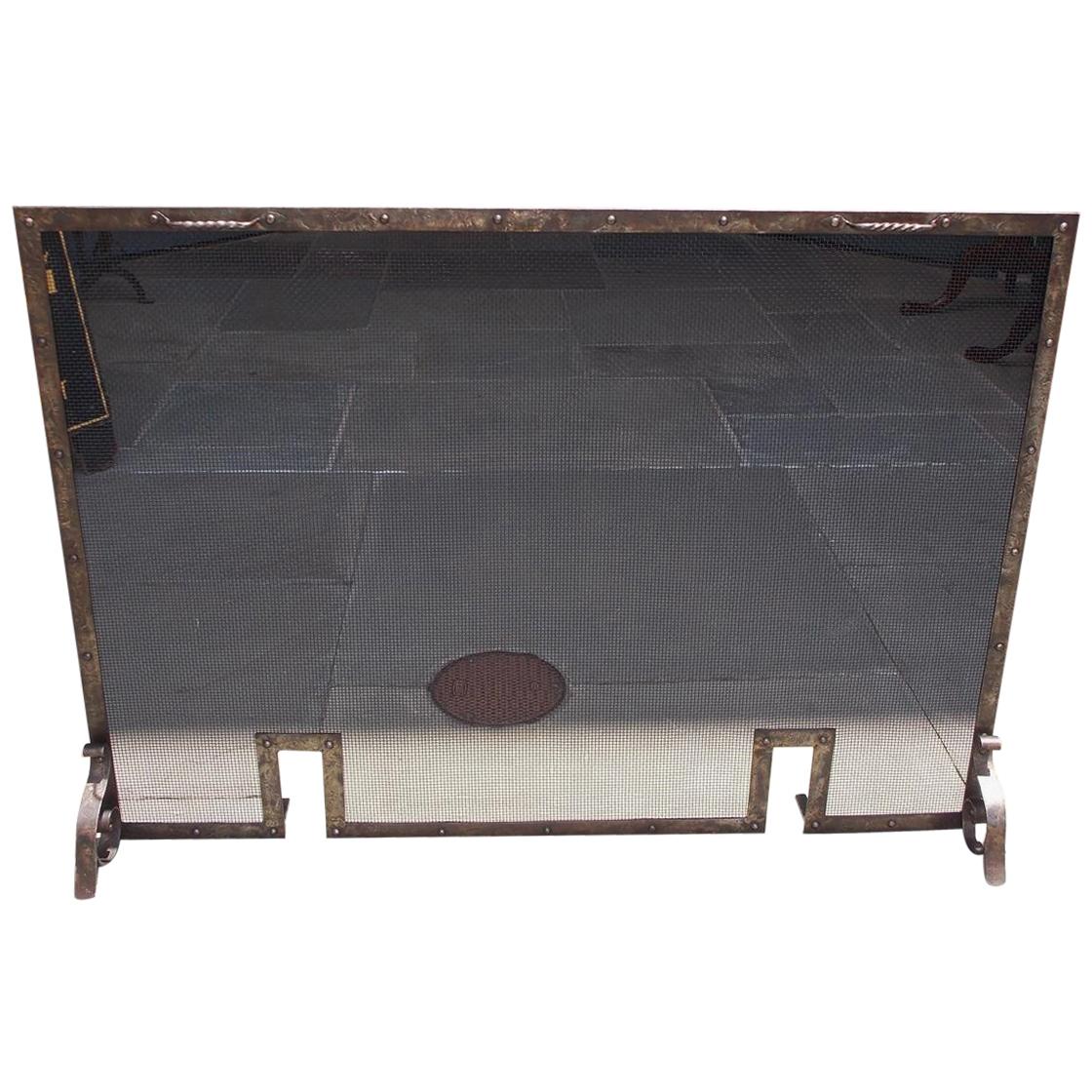 American Cast Iron and Wire Fire Place Screen with Flanking Handles, Circa 1860
