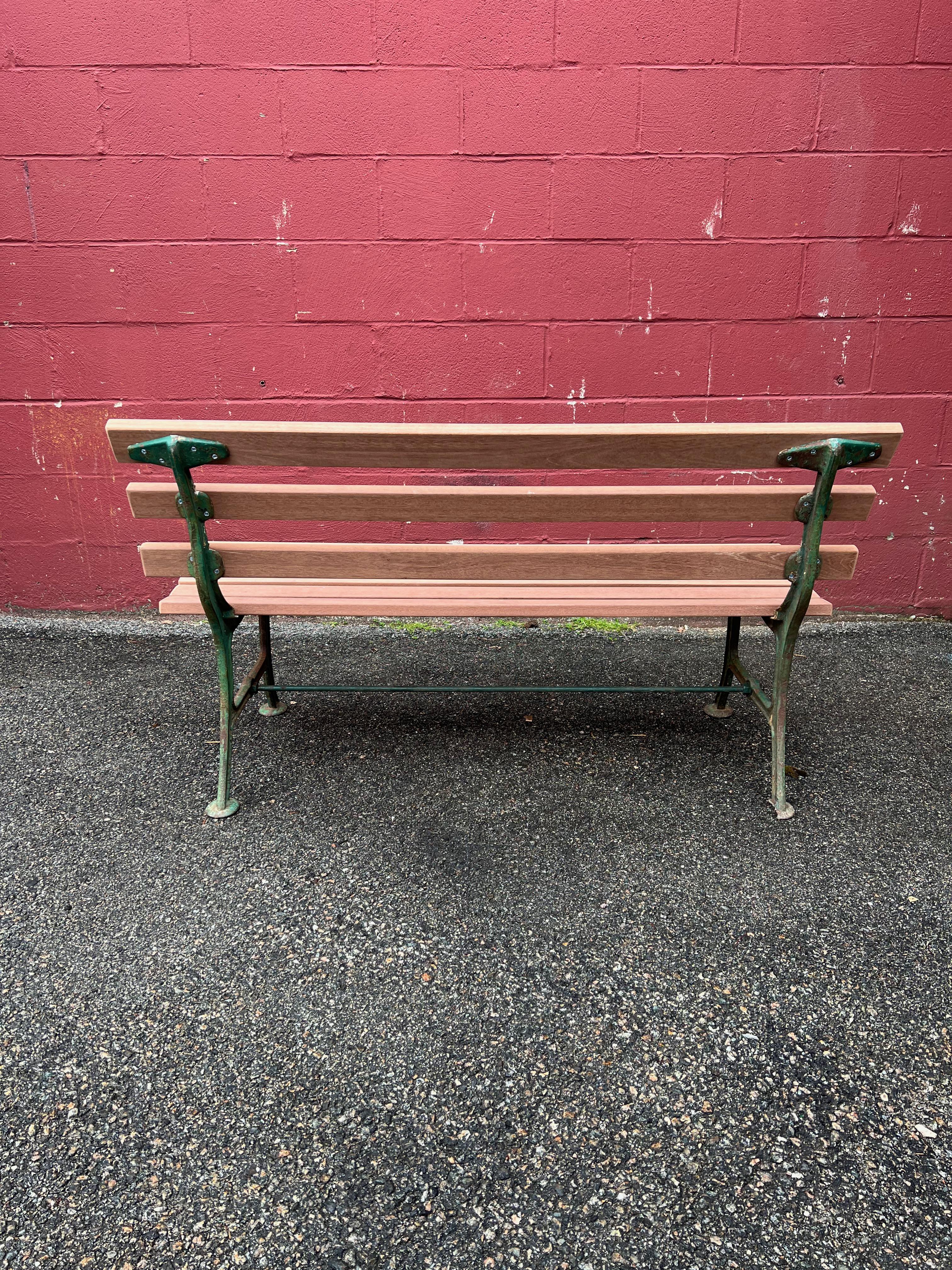 American Cast Iron Bench with New Mahogany Wood Slats For Sale 1
