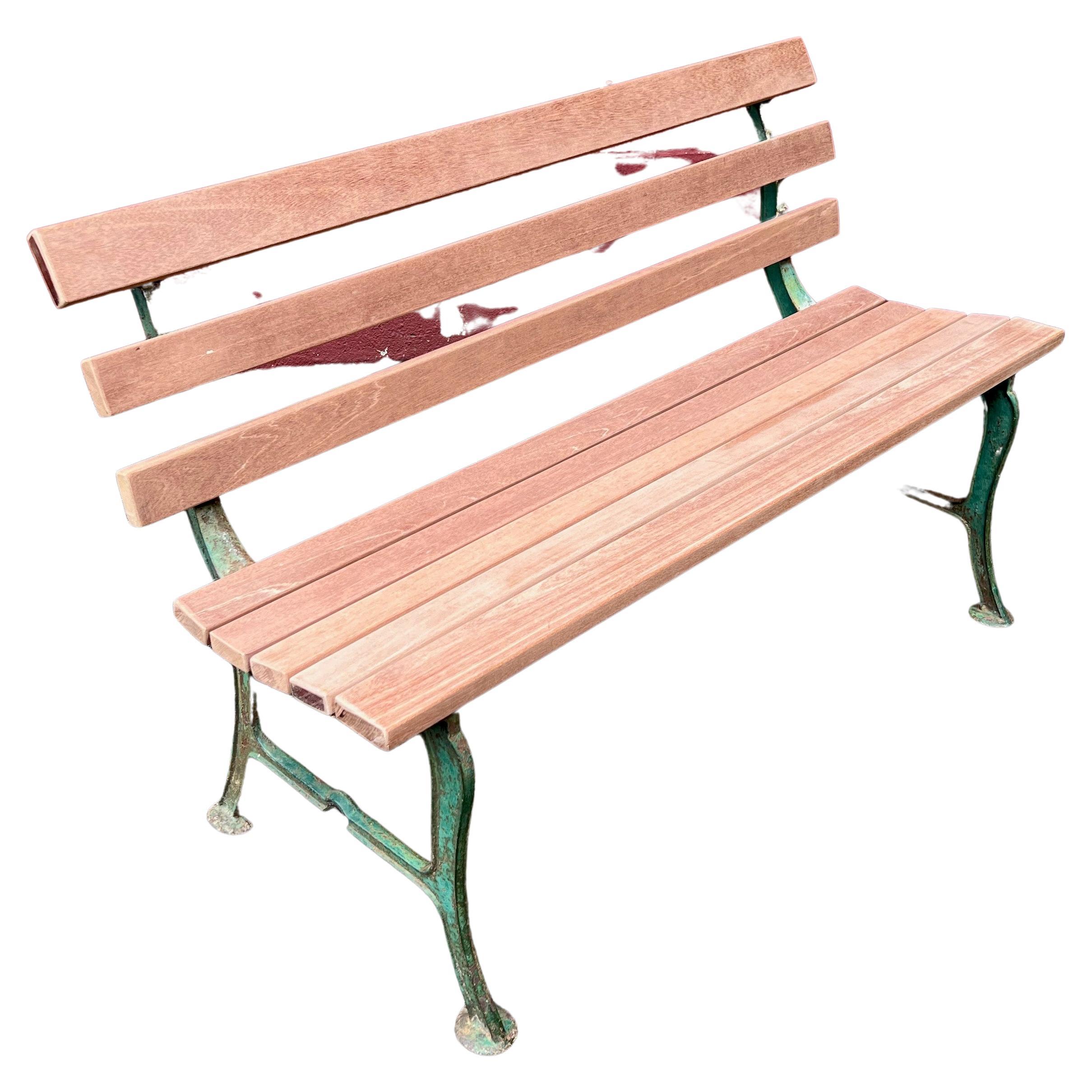 American Cast Iron Bench with New Mahogany Wood Slats For Sale