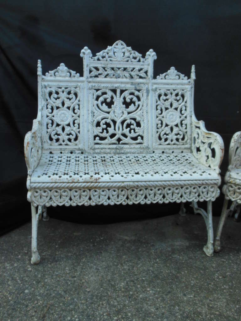 Victorian American Cast Iron Benches by Timmes, Brooklyn, NY For Sale