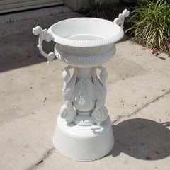 American Cast Iron Campana Swan & Foliage Garden Urn on Circular Plinth. C 1850