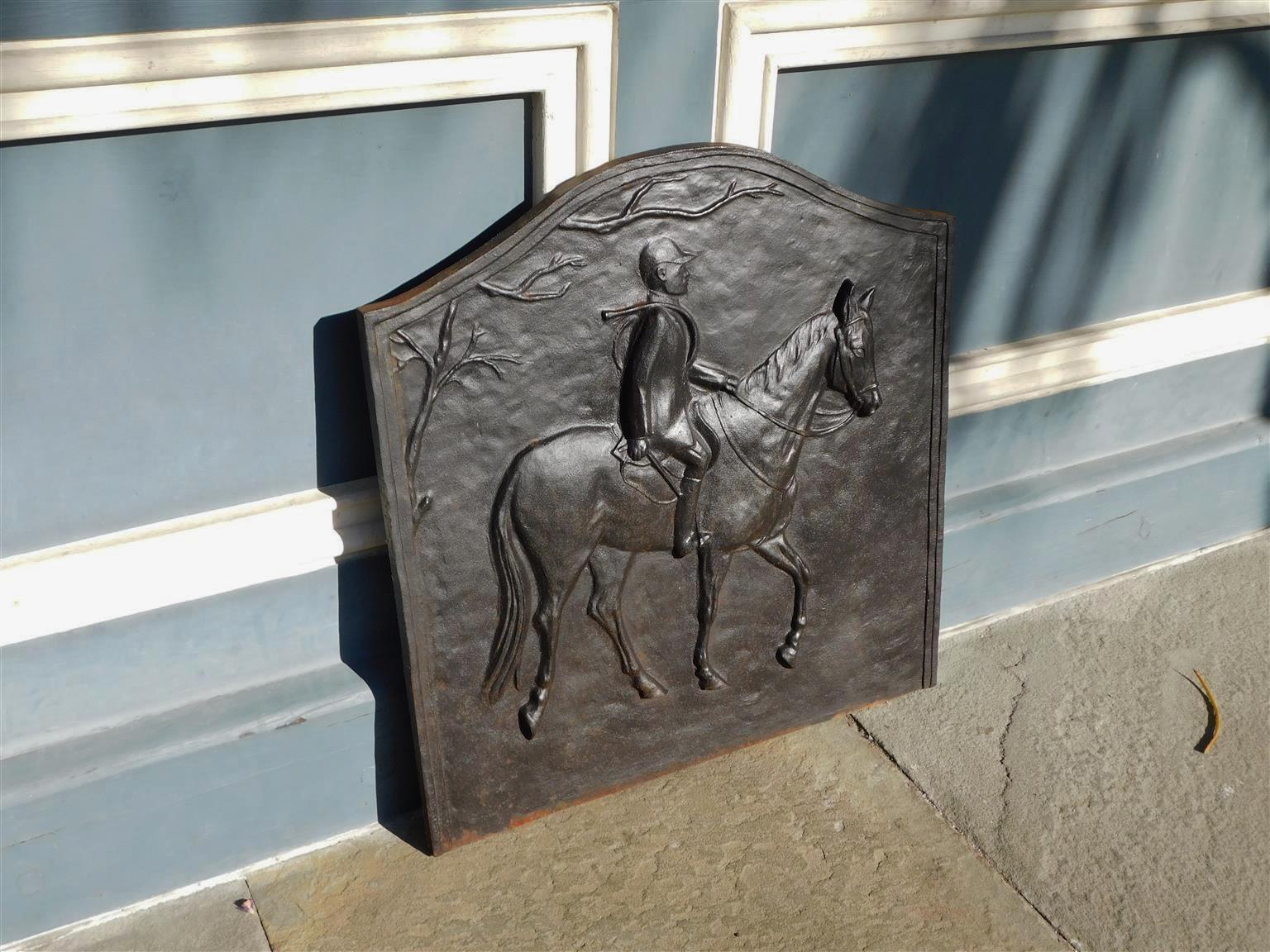American Classical American Cast Iron Fireback with Gentleman Riding on Horse, 20th Cent. Virginia For Sale