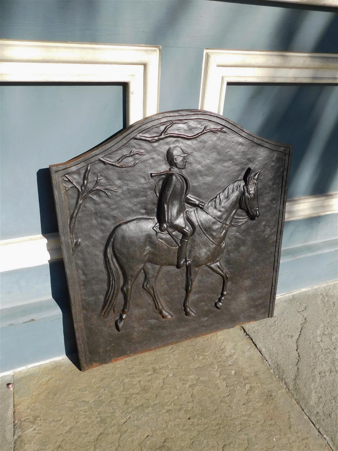American Cast Iron Fireback with Gentleman Riding on Horse, 20th Cent. Virginia In Excellent Condition For Sale In Charleston, SC
