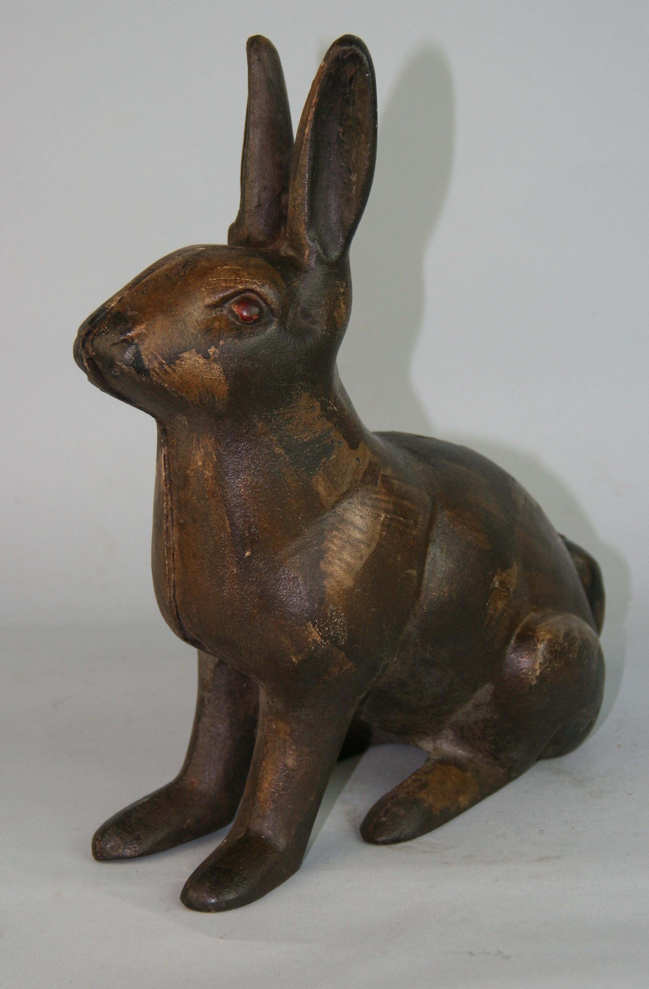1332 American large cast iron rabbit garden sculpture/ornament with remnants of original paint.