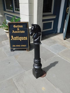 American Cast Iron & Painted Horse Head Fluted Ringed Hitching Post, Circa 1850