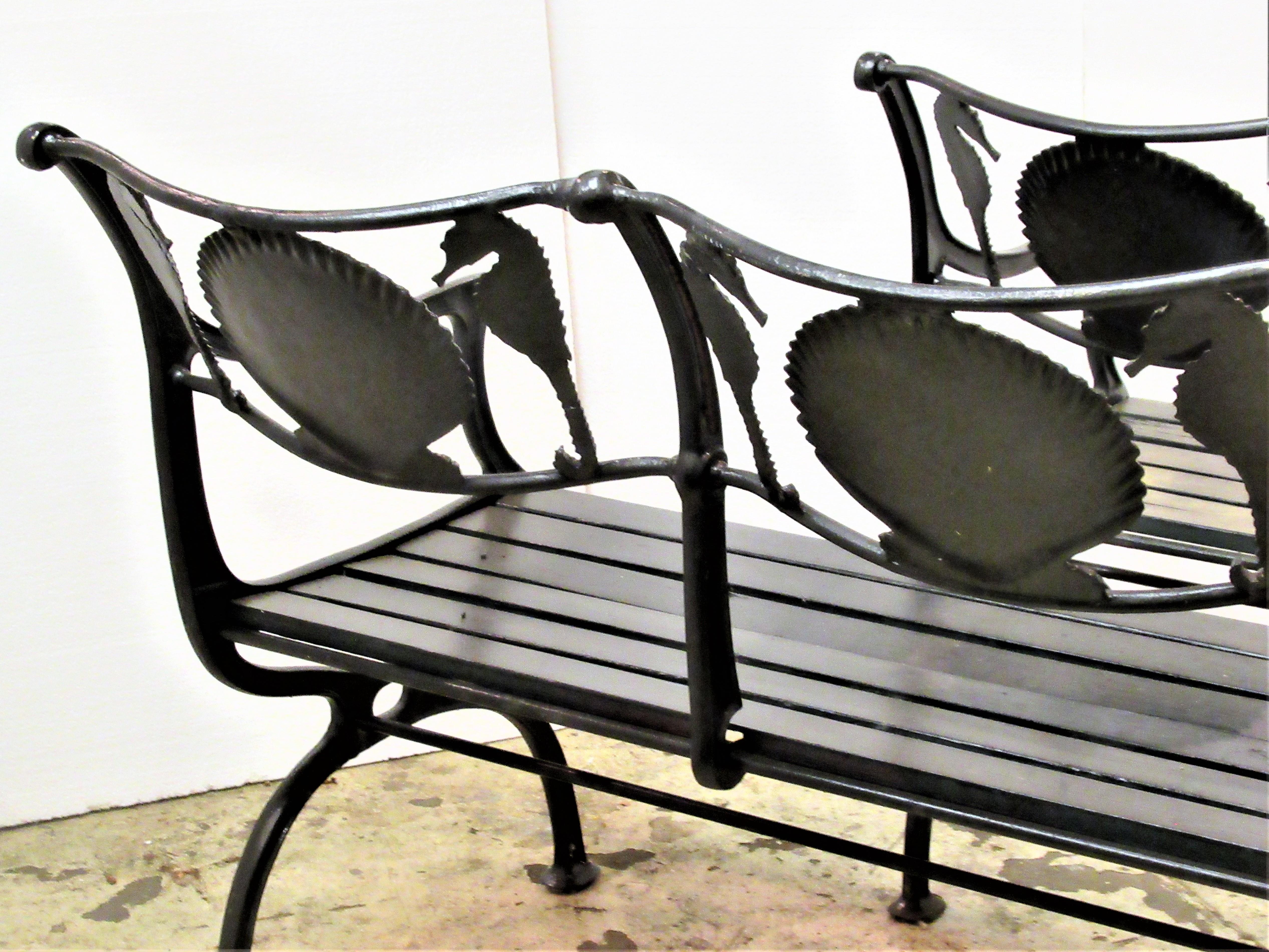 American Cast Iron Sea Horse and Scallop Shell Design Garden Benches 9