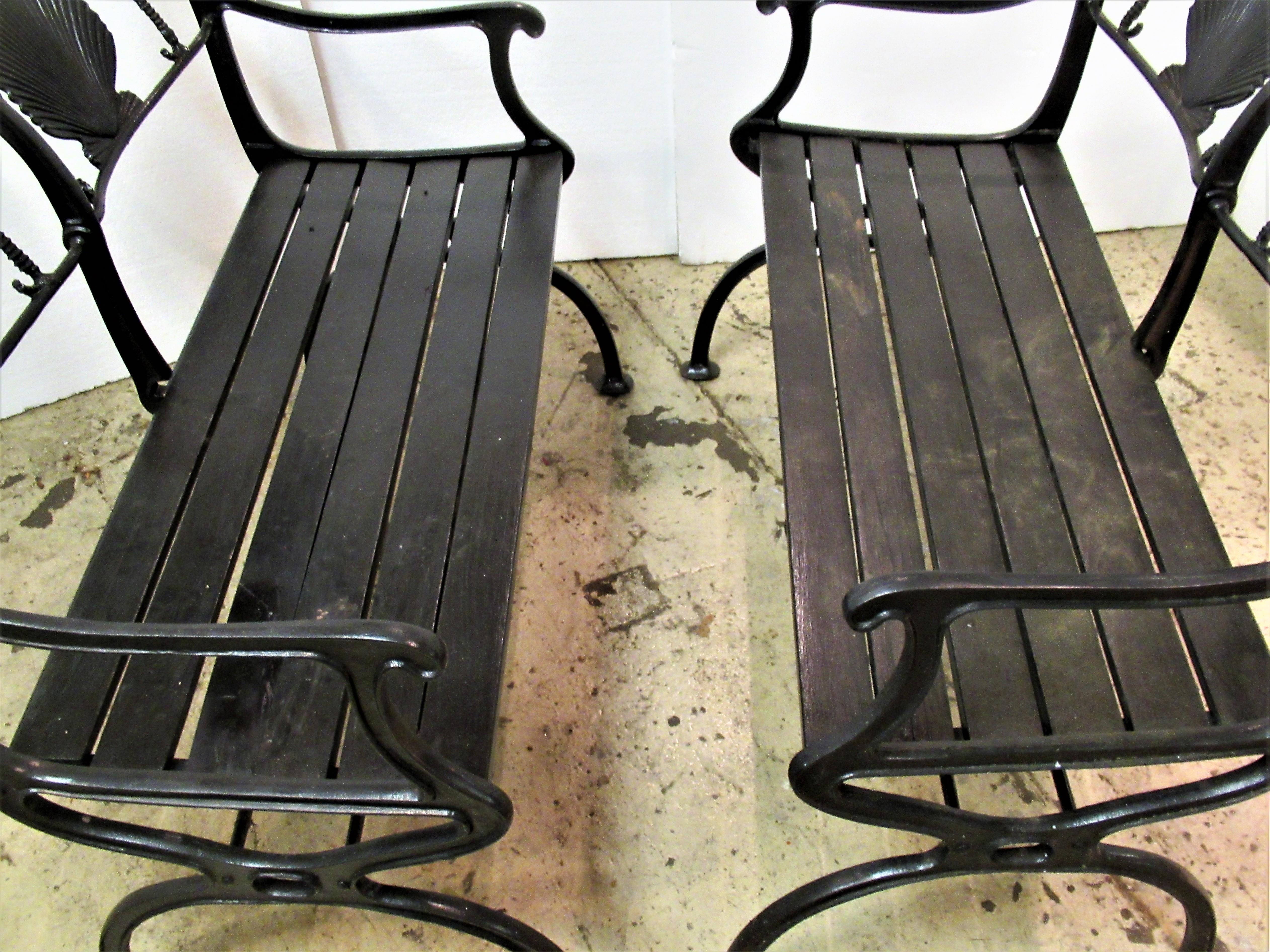 American Cast Iron Sea Horse and Scallop Shell Design Garden Benches 10