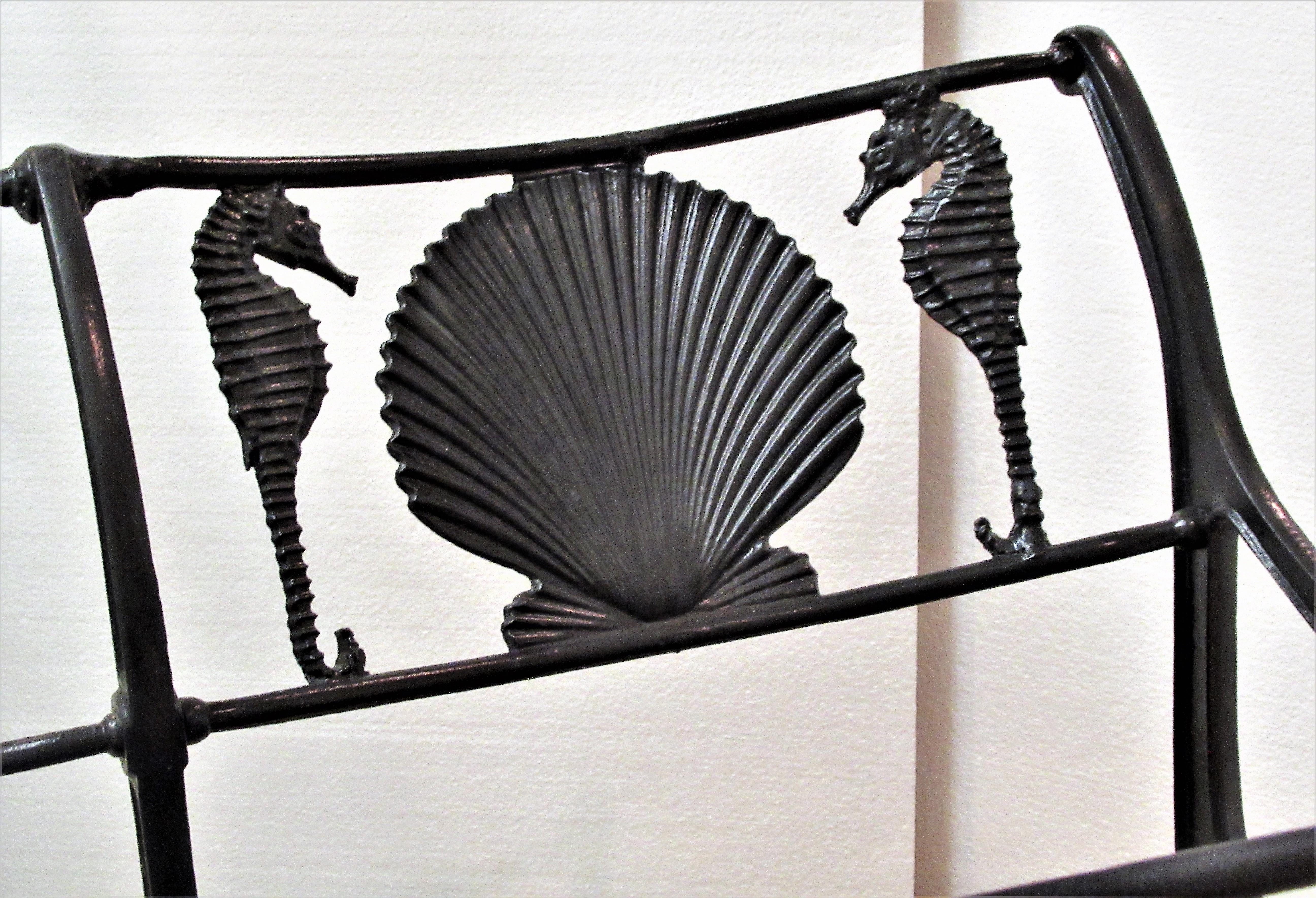 American Cast Iron Sea Horse and Scallop Shell Design Garden Benches In Good Condition In Rochester, NY