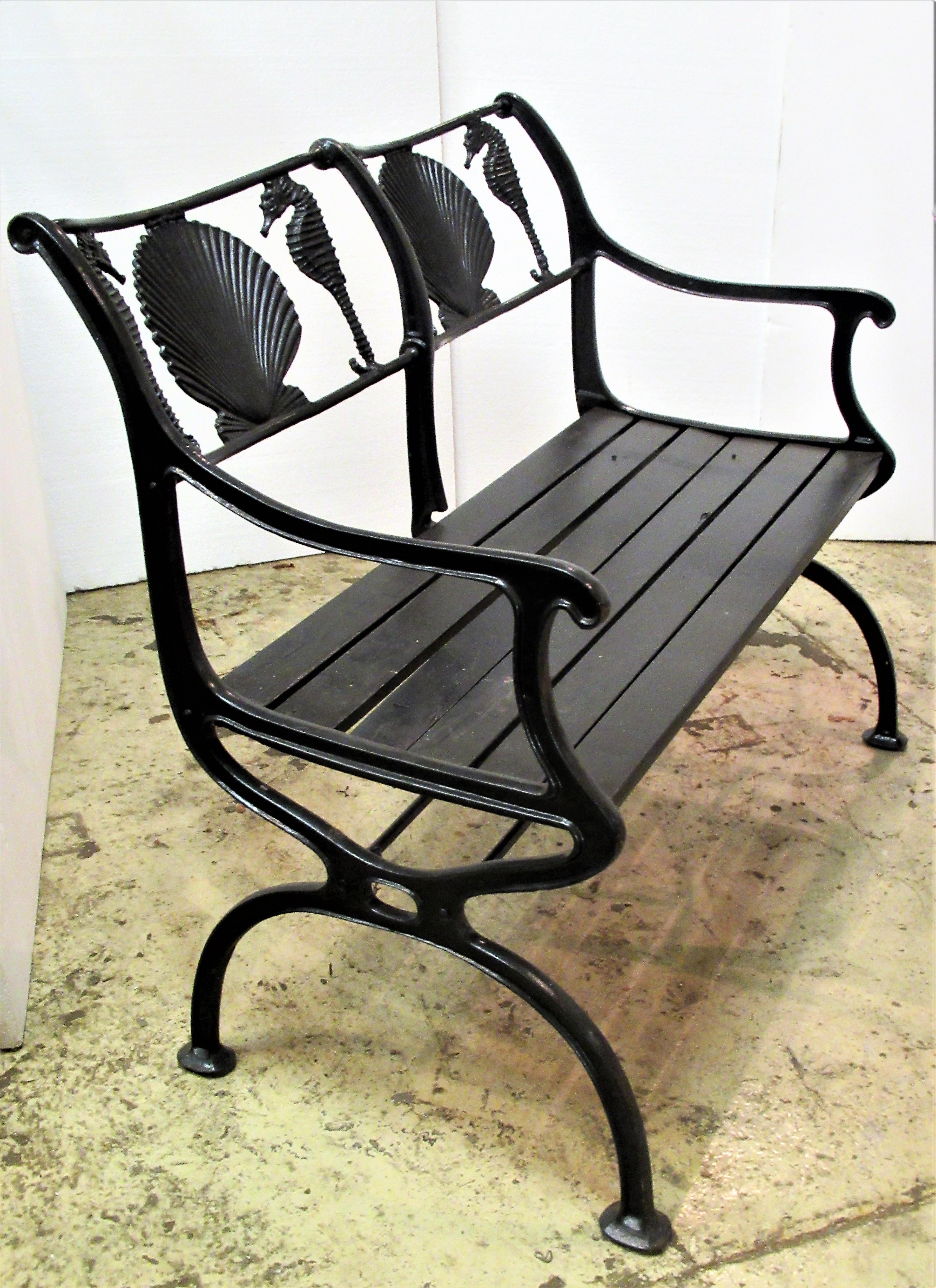 American Cast Iron Sea Horse and Scallop Shell Design Garden Benches 3