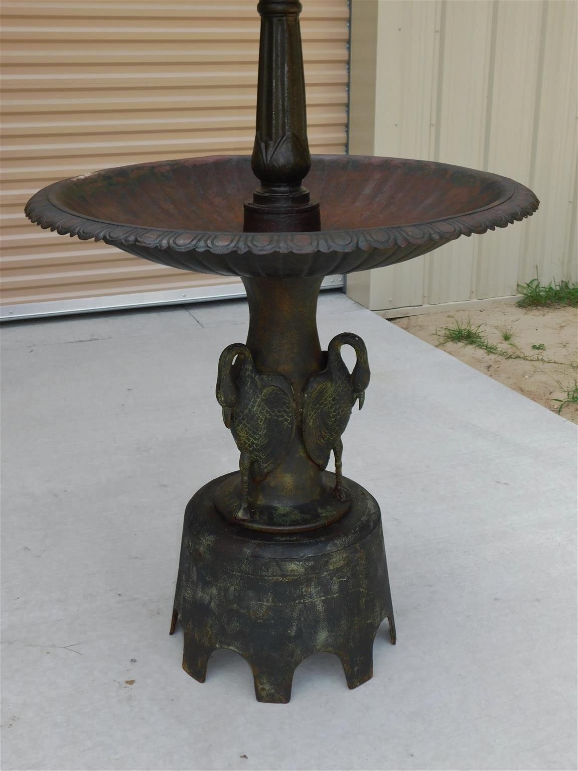 American Cast Iron Three Tiered Fountain w/ Flanking Swans, Fiske / Mott C. 1860 For Sale 5