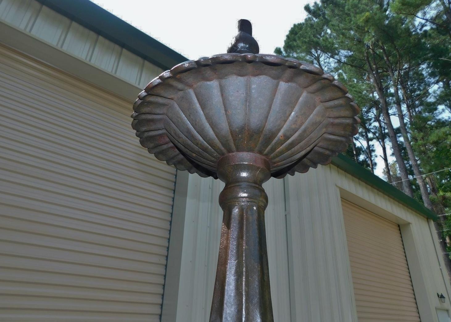 Hand-Painted American Cast Iron Three Tiered Fountain w/ Flanking Swans, Fiske / Mott C. 1860 For Sale