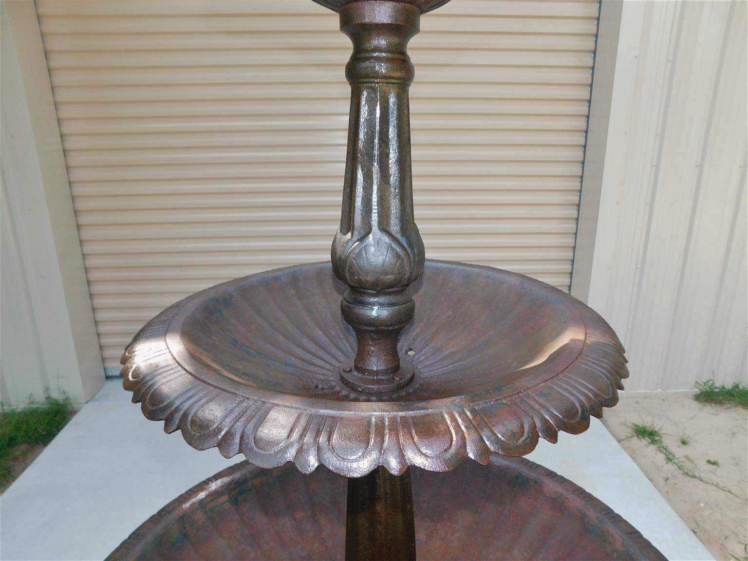 American Cast Iron Three Tiered Fountain w/ Flanking Swans, Fiske / Mott C. 1860 In Excellent Condition For Sale In Hollywood, SC