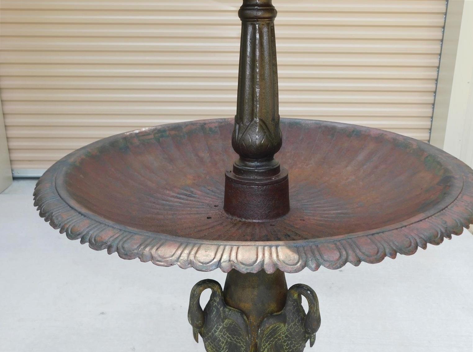 American Cast Iron Three Tiered Fountain w/ Flanking Swans, Fiske / Mott C. 1860 For Sale 1