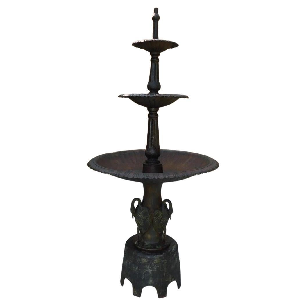 American Cast Iron Three Tiered Fountain w/ Flanking Swans, Fiske / Mott C. 1860 For Sale
