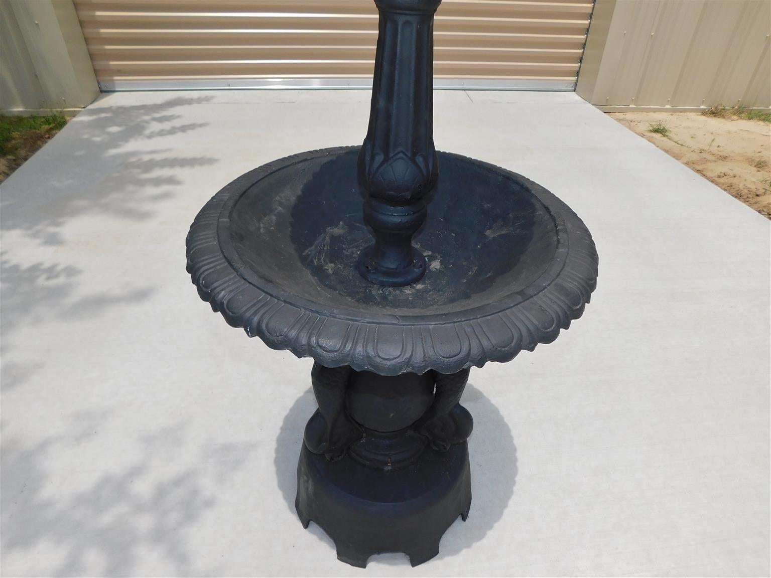 American Cast Iron Two Tiered Fountain with Flanking Swans, Fiske / Mott, C 1870 For Sale 1