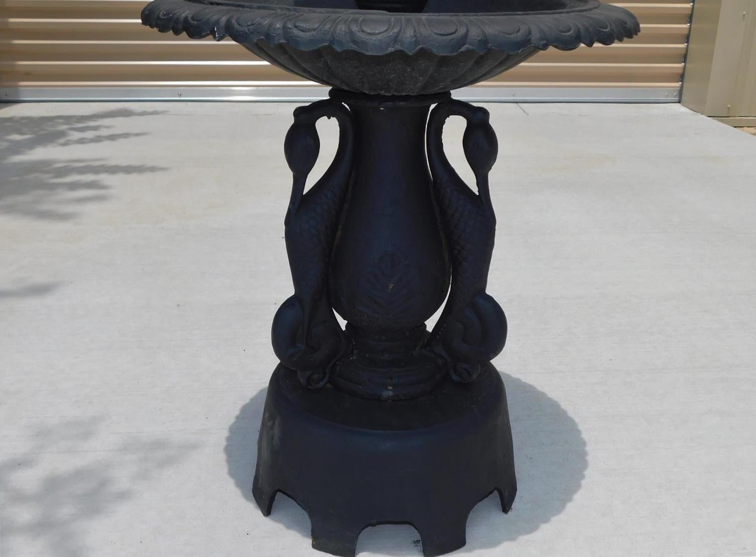 American Cast Iron Two Tiered Fountain with Flanking Swans, Fiske / Mott, C 1870 For Sale 3