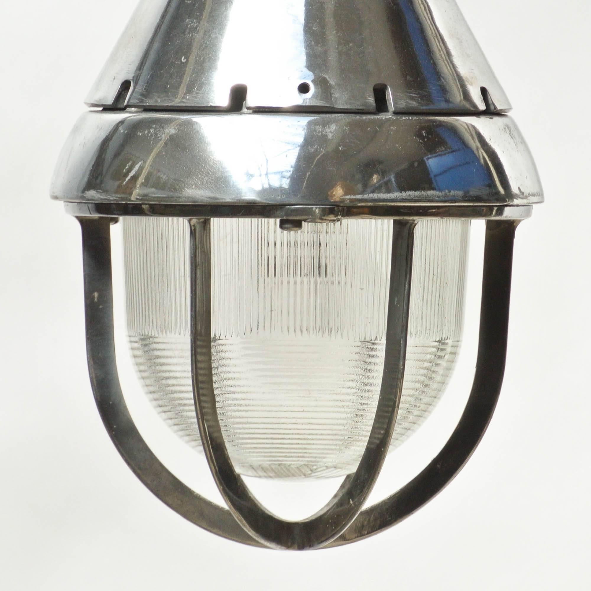 Industrial American ceiling Lamp in Polished Aluminium, circa 1950-1959