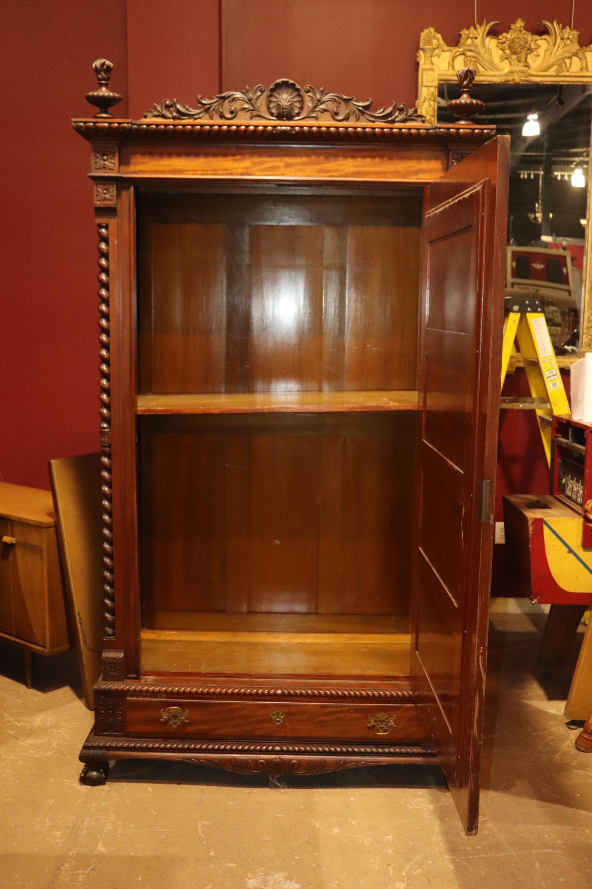 American Centennial Carved Mahogany Mirrored Chippendale Armoire Wardrobe 1870s In Good Condition In Swedesboro, NJ