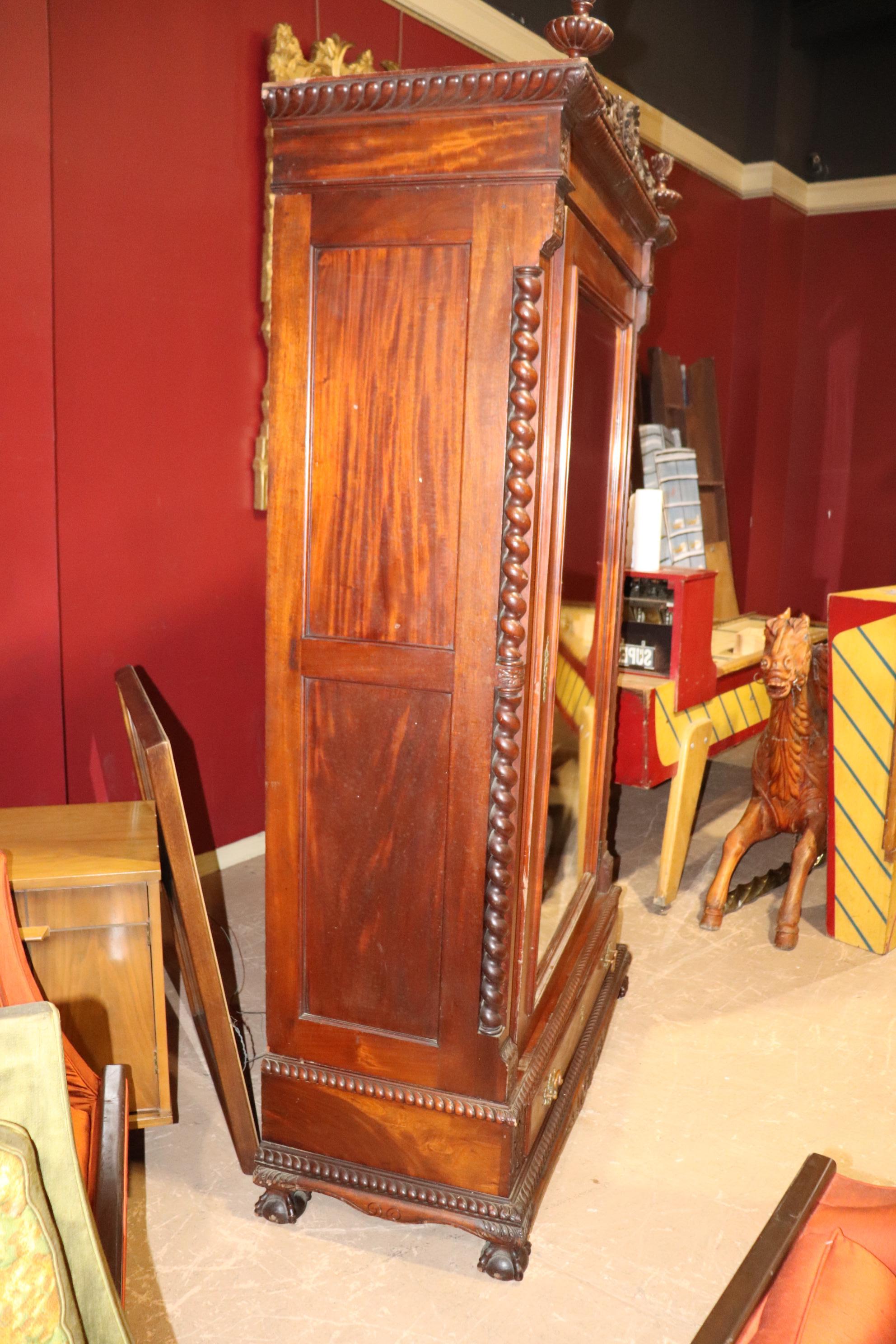 American Centennial Carved Mahogany Mirrored Chippendale Armoire Wardrobe 1870s 1