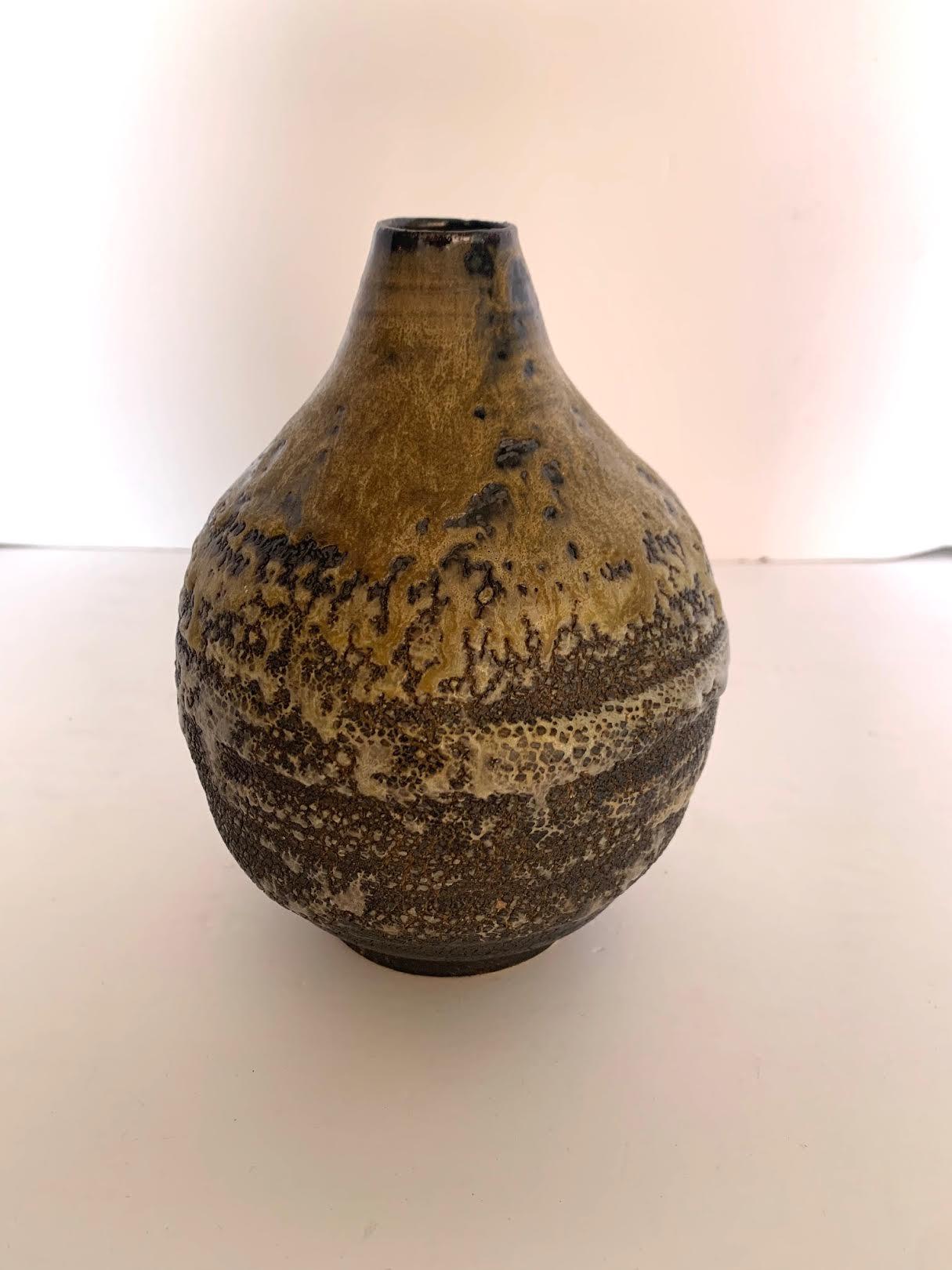 Gold and Dark Brown Stoneware Vase, American Ceramic Artist Peter Speliopoulos 4