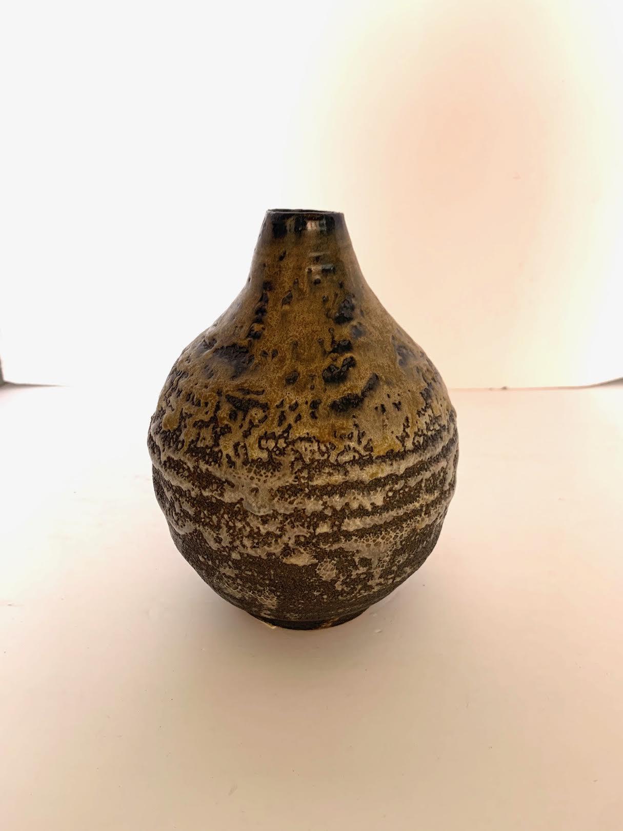 Gold and Dark Brown Stoneware Vase, American Ceramic Artist Peter Speliopoulos 3