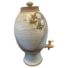 Antique American Ceramic California Design Signed Water Dispenser with Spigot & Lid