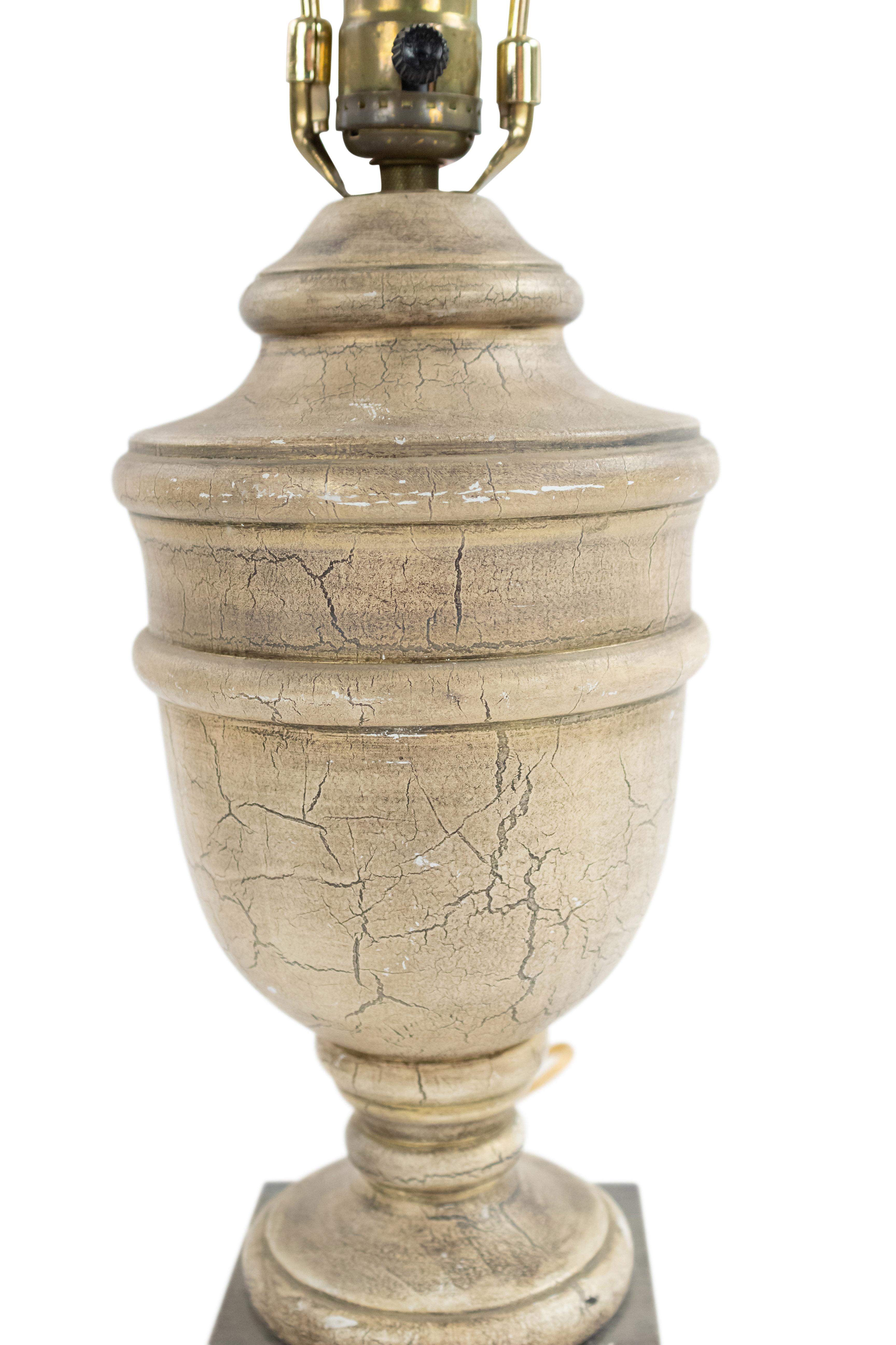 Painted American Cerused Wooden Urn Lamp For Sale