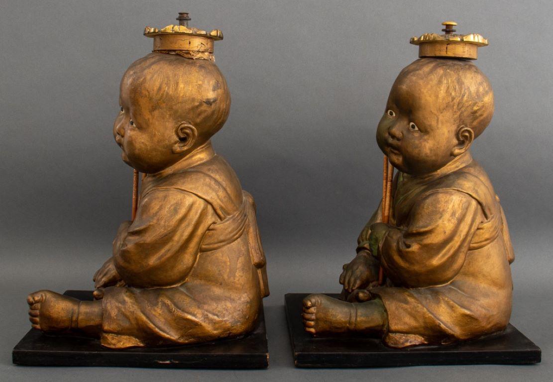 Unknown American Chalkware Chinoiserie Seated Infants, 2 For Sale