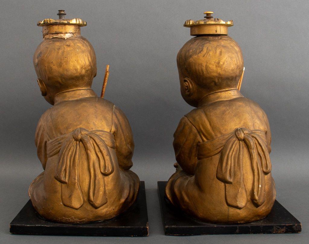 American Chalkware Chinoiserie Seated Infants, 2 In Fair Condition For Sale In New York, NY