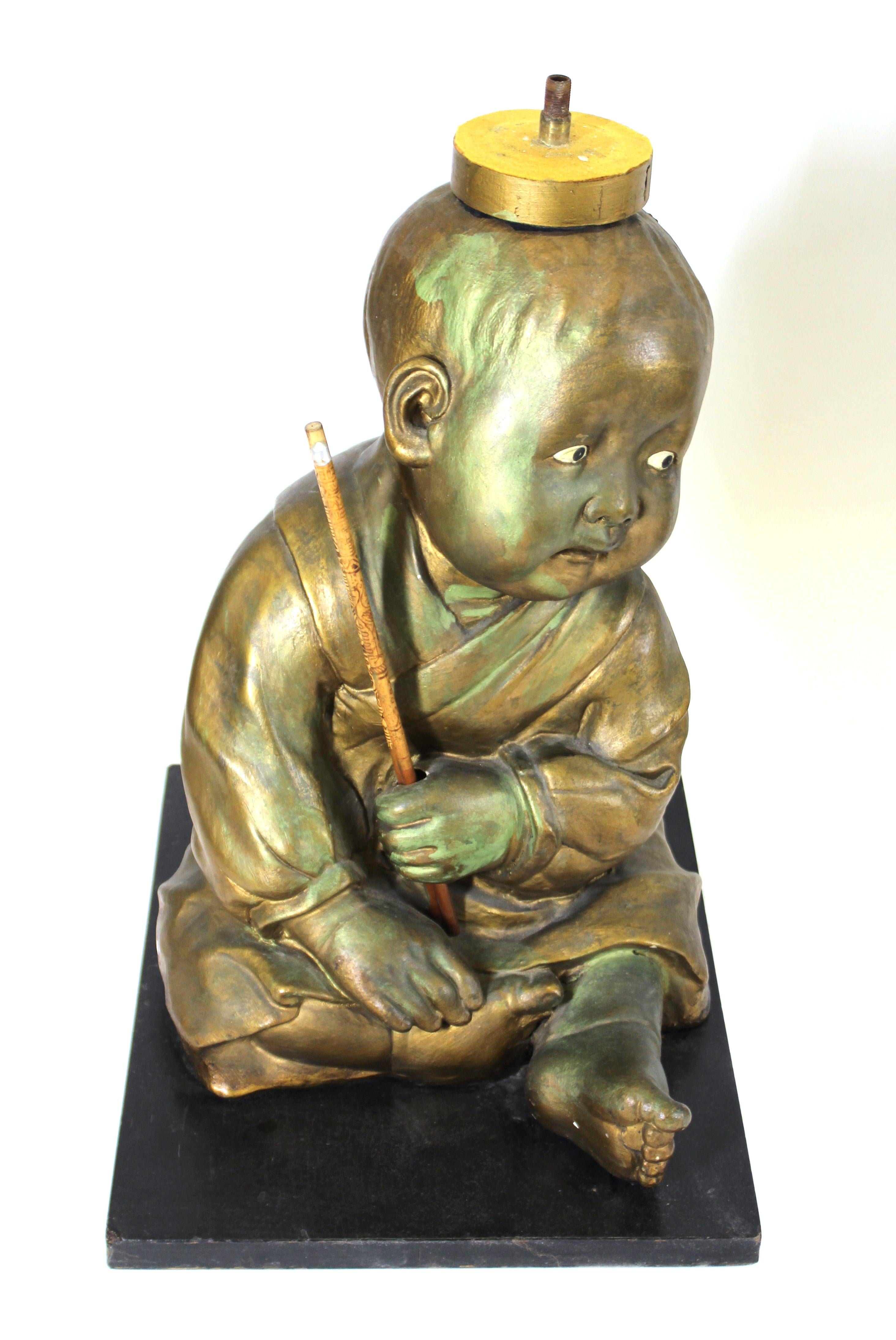 American Chalkware Seated Asian Infant Figure Side Table 9