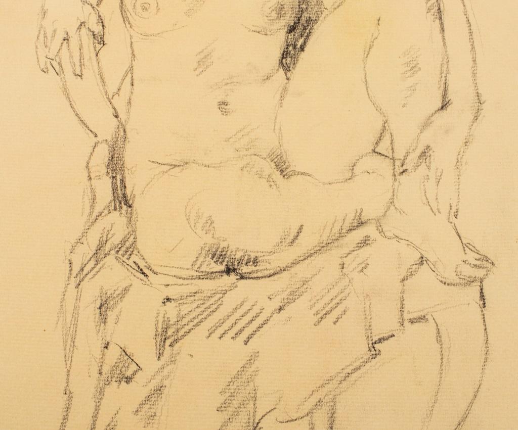 Amerikanische Holzkohle auf Papier einer sitzenden nackten Frau (Unbekannt) im Angebot