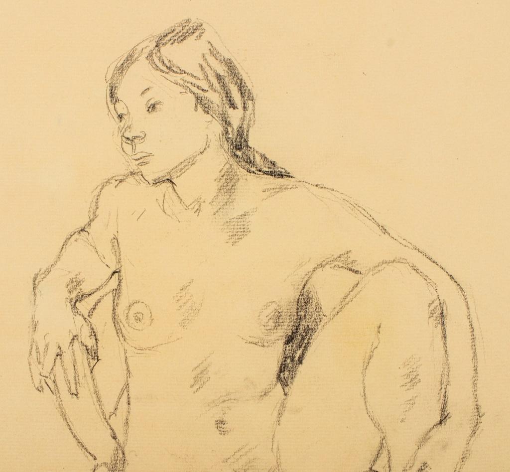 American Charcoal on Paper of Seated Nude Woman In Good Condition For Sale In New York, NY