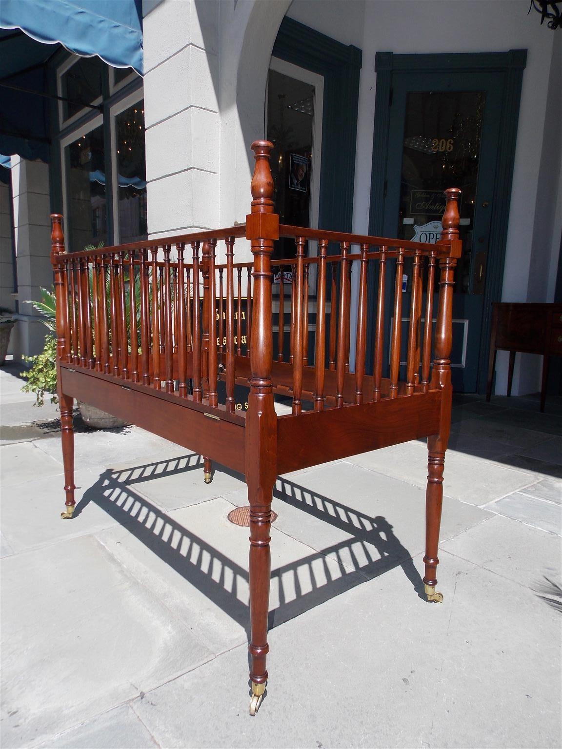 American Colonial American Charleston Mahogany Child's Crib with Bulbous Spindles on Casters, 1800 For Sale