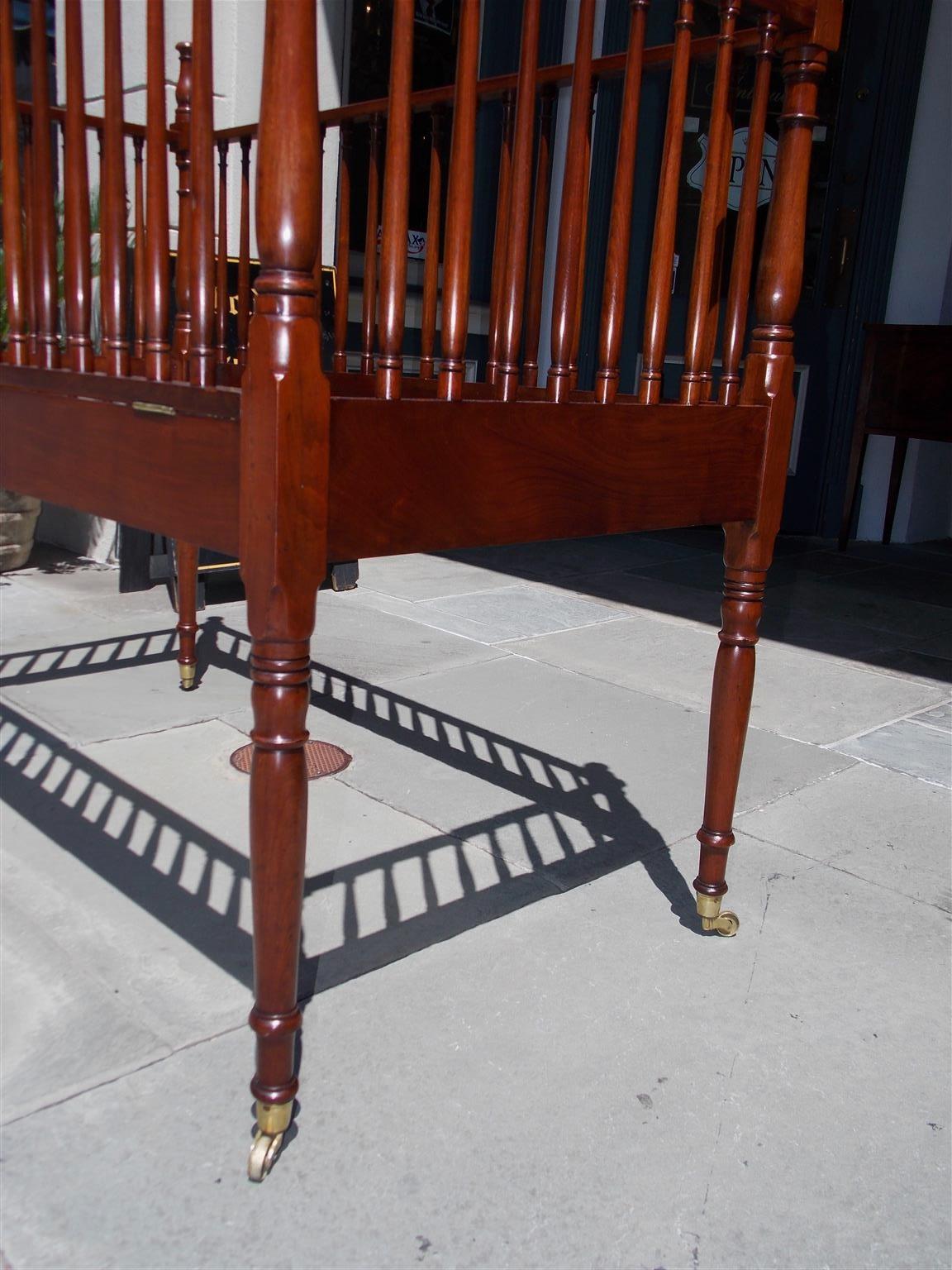 Early 19th Century American Charleston Mahogany Child's Crib with Bulbous Spindles on Casters, 1800 For Sale
