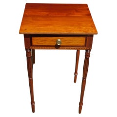 American Cherry and Mahogany One Drawer Inlaid Stand with Reeded Legs, C. 1810