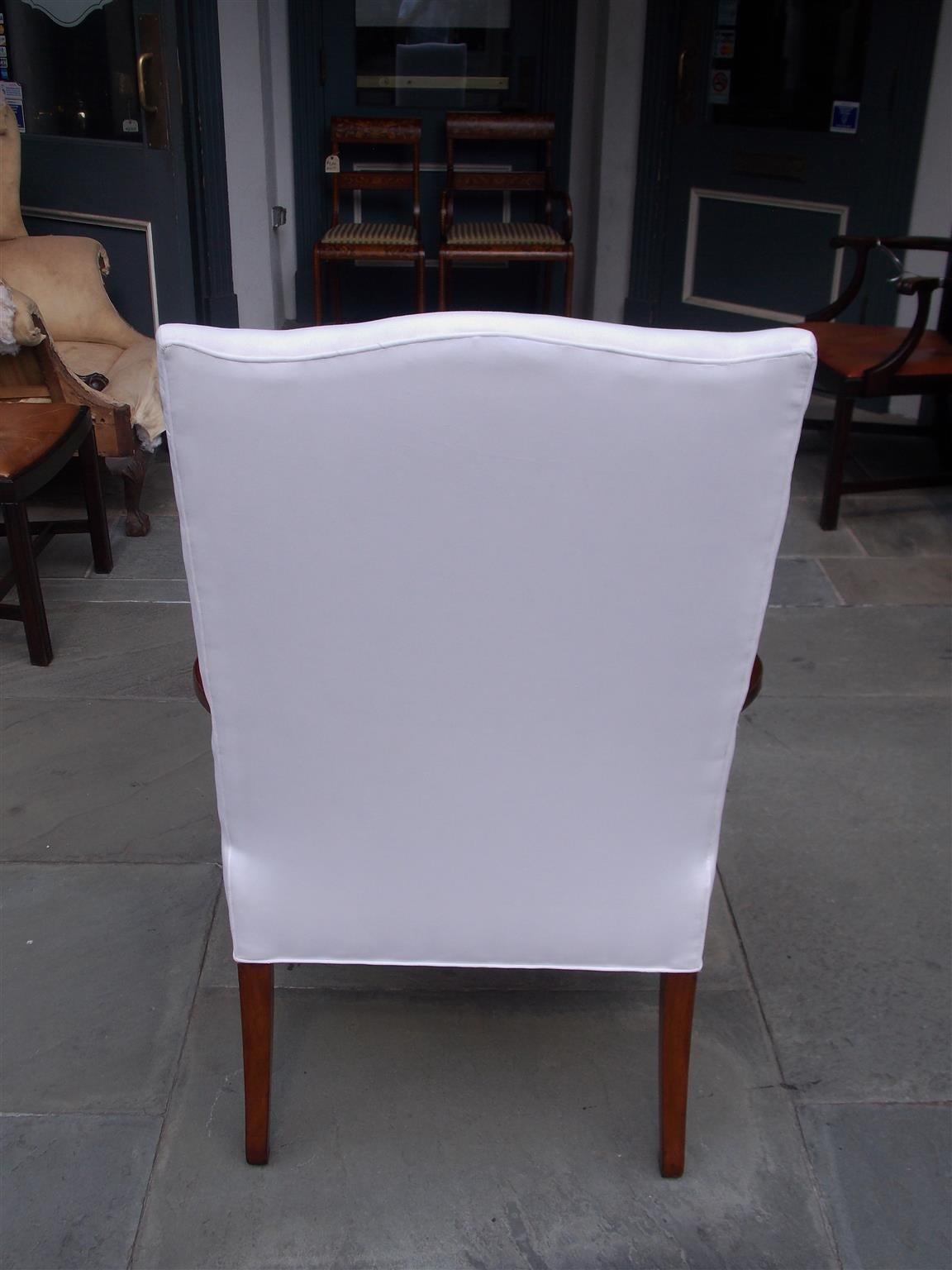 Cotton American Cherry Martha Washington Serpentine Upholstered Armchair, Circa 1810 For Sale