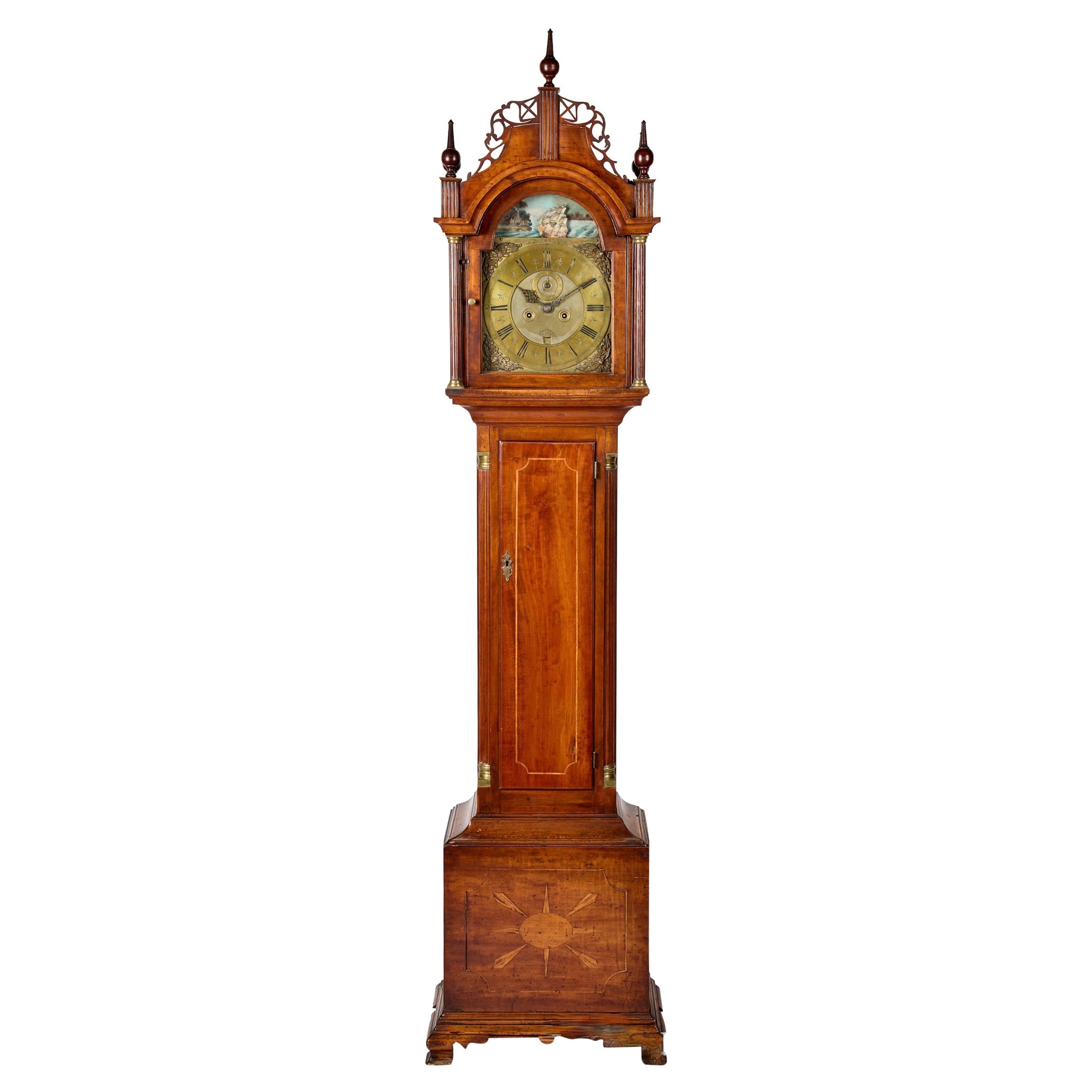 American Cherry Rocking Ship Tall Case or Grandfather Clock