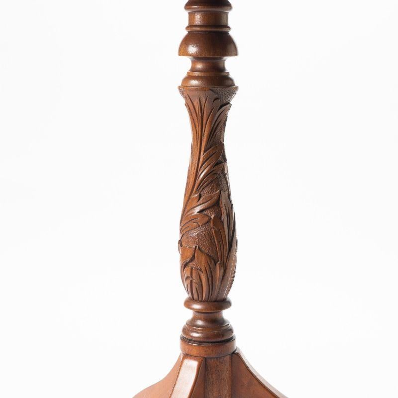American Cherry Spider Leg Candle Stand with Feather Carved Pedestal, 1800 1