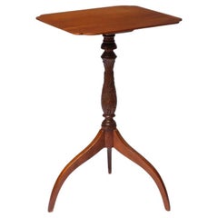 American Cherry Spider Leg Candle Stand with Feather Carved Pedestal, 1800