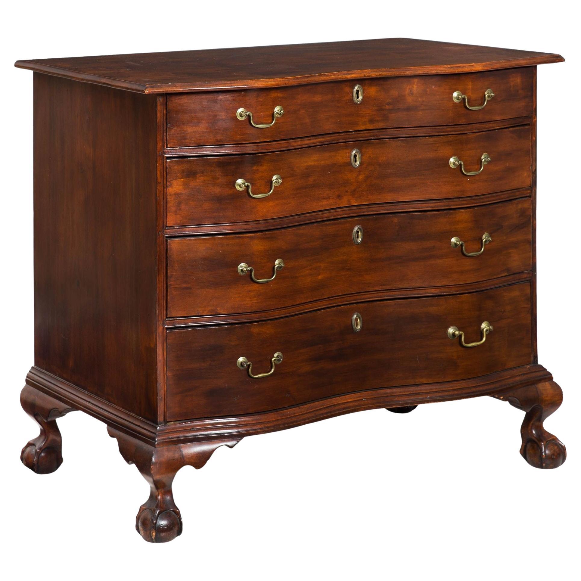 American Chippendale Birchwood Serpentine Chest of Drawers, circa 1770 For Sale