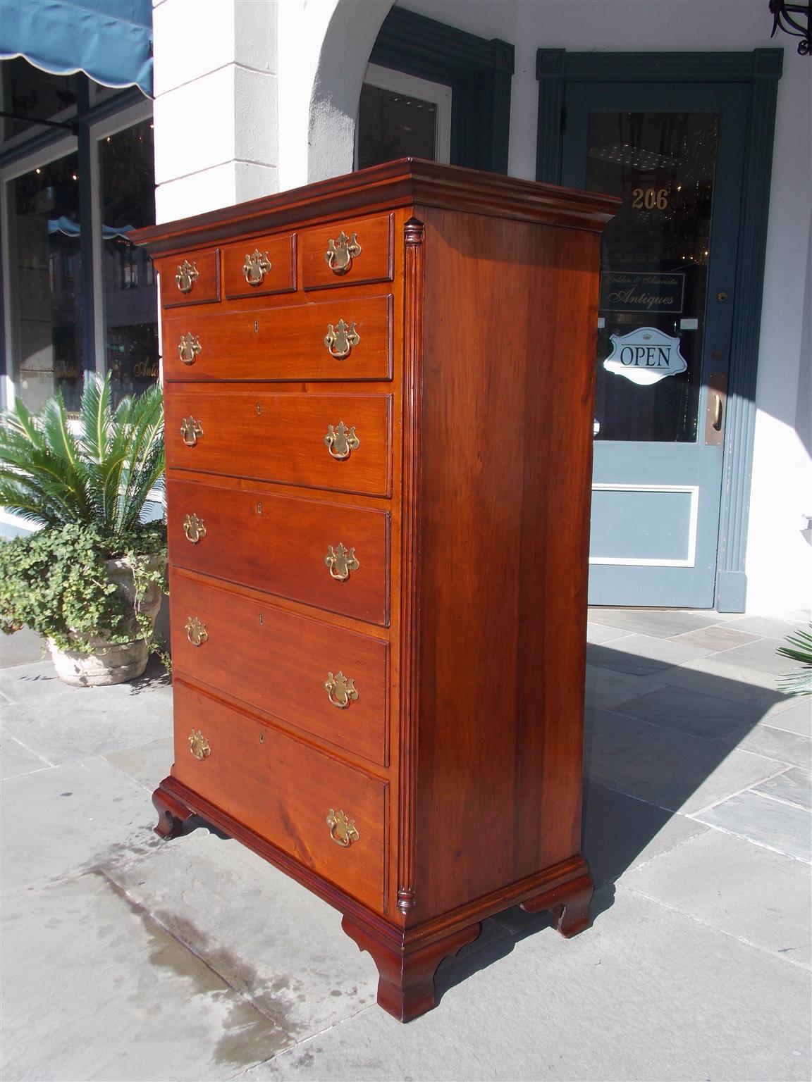 Hand-Carved American Chippendale Cherry Graduated Tall Chest of Drawers, PA, Circa 1760