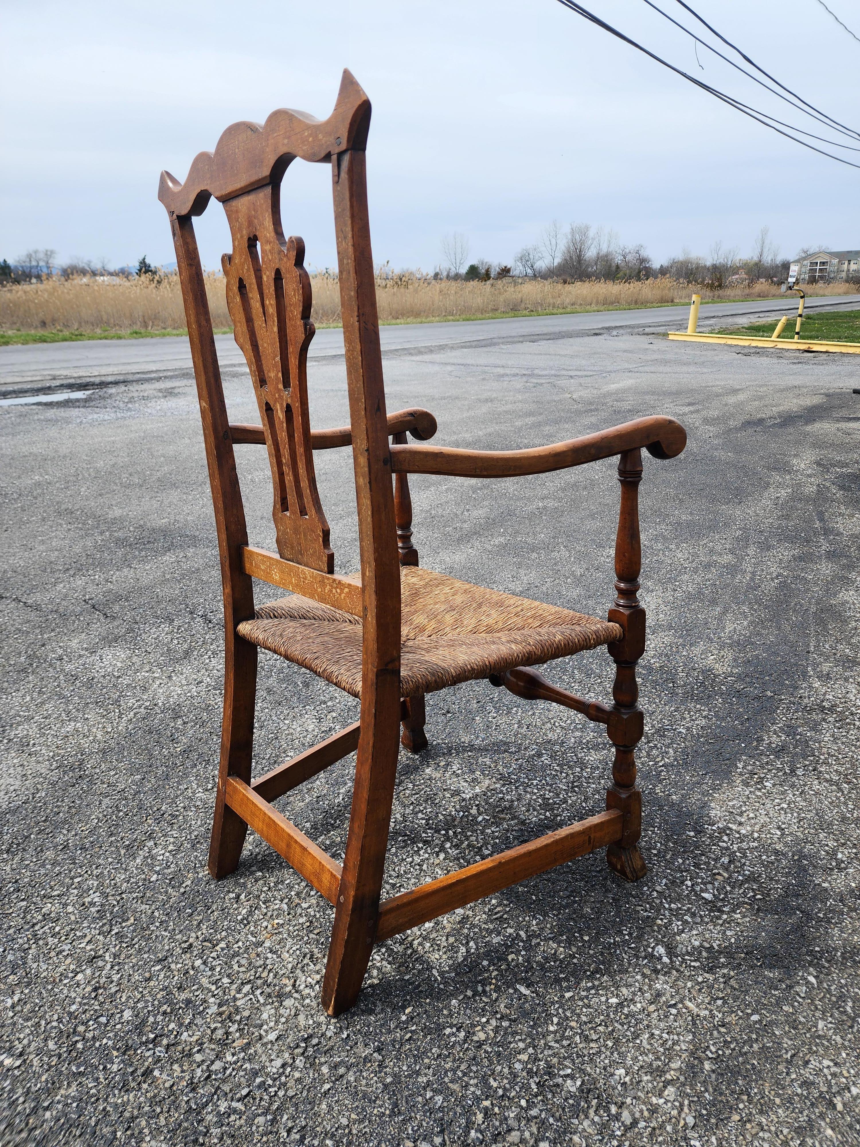 Rush Chippendale Tiger Maple Armchair with Spanish Feet American Circa 1760 For Sale