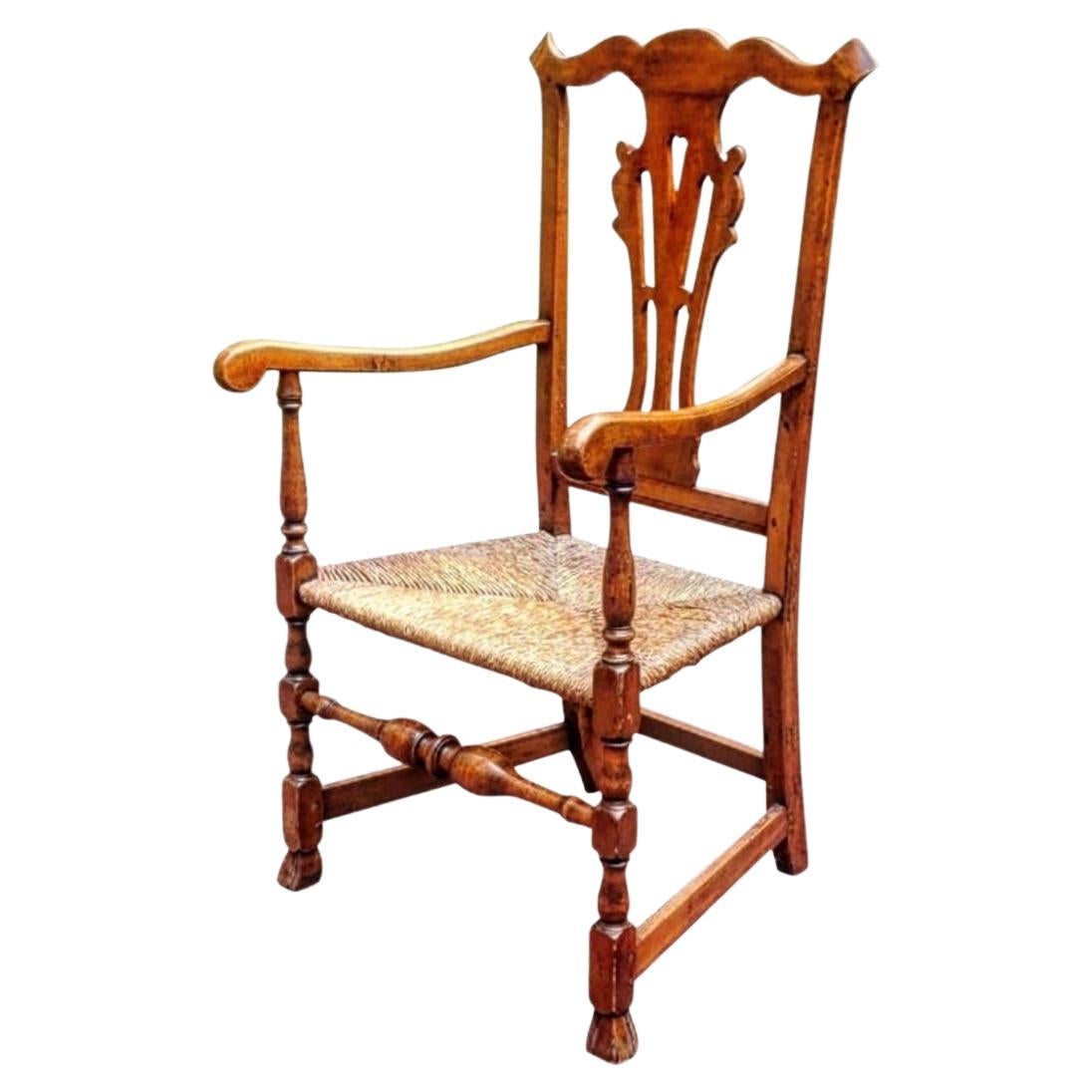 Chippendale Tiger Maple Armchair with Spanish Feet American Circa 1760 For Sale