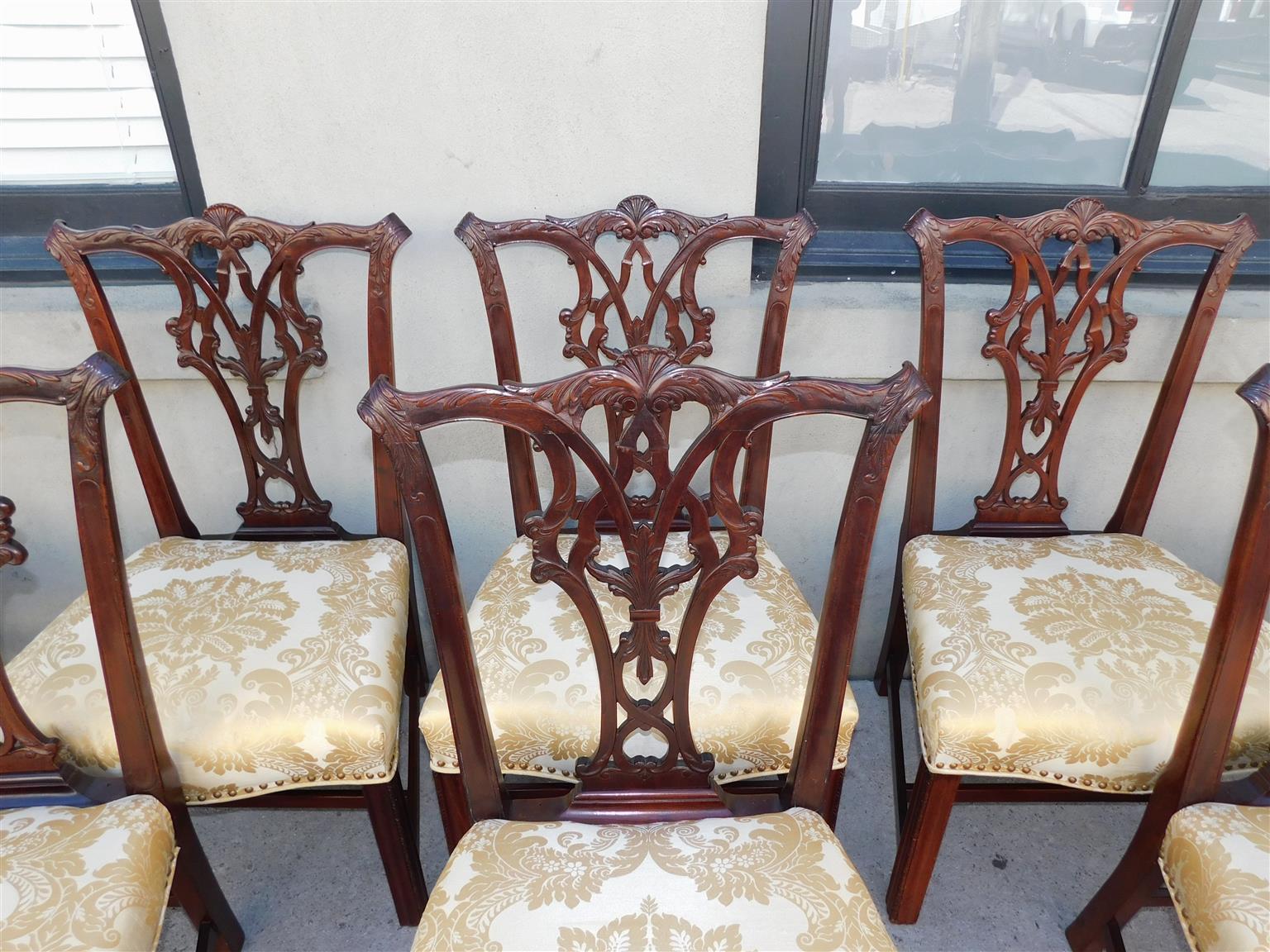 Upholstery American Chippendale Mahogany Acanthus Foliage Dining Room Chairs, Circa 1790 For Sale