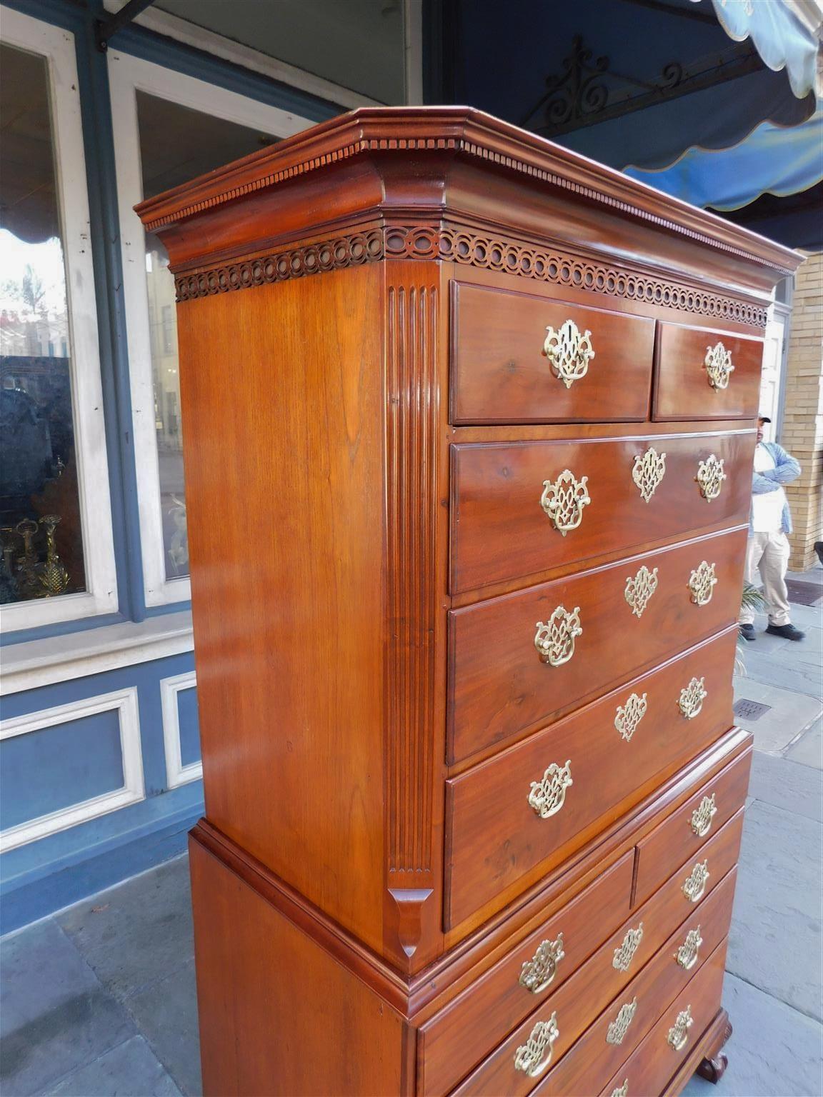 American Chippendale Mahogany Chest on Chest with Orig. Claw & Ball Feet NY 1770 For Sale 6