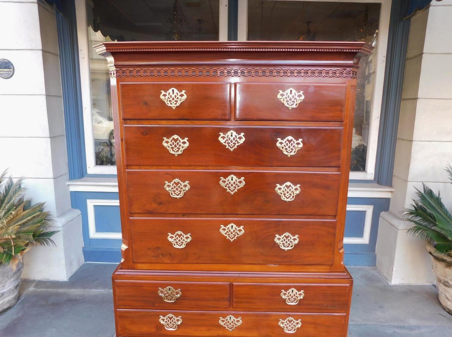 Late 18th Century American Chippendale Mahogany Chest on Chest with Orig. Claw & Ball Feet NY 1770 For Sale