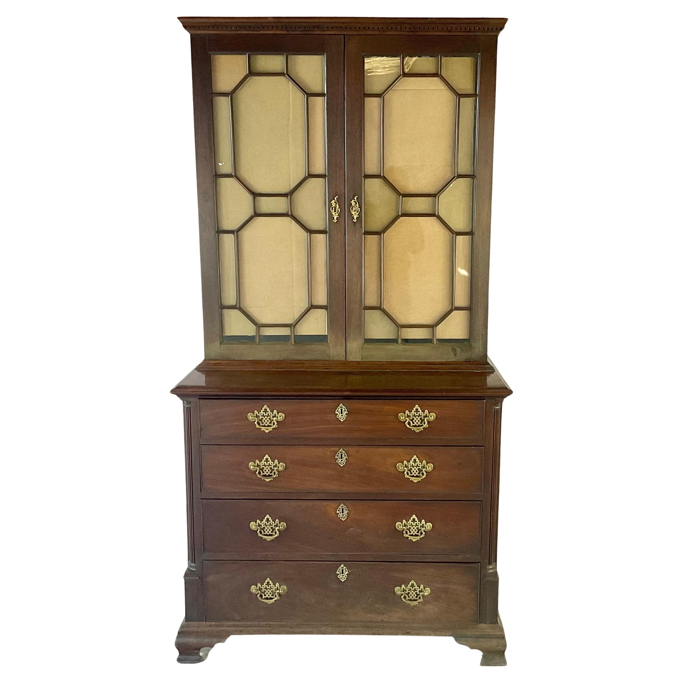 American Chippendale Mahogany China Cabinet Bookcase