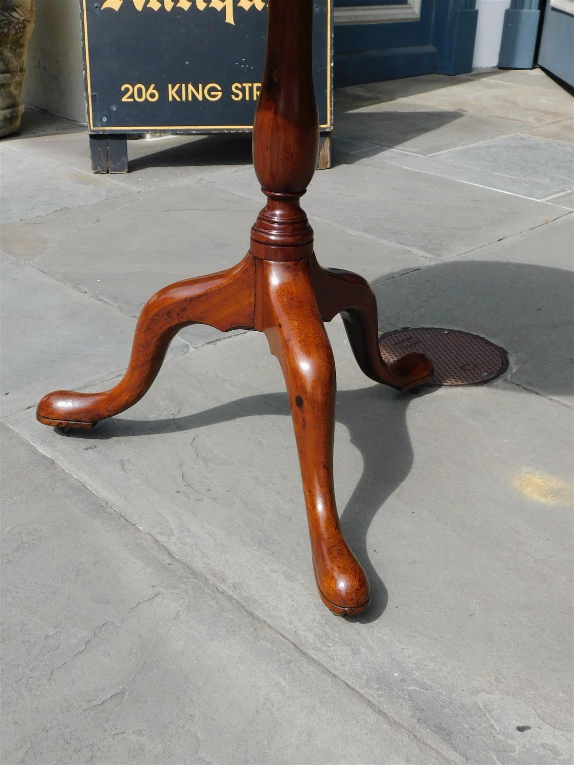 Brass American Chippendale Mahogany Dish Top Tea Table with Slipper Feet, Circa 1760 For Sale